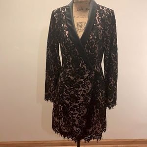 Lace wrap dress.  Black and pink